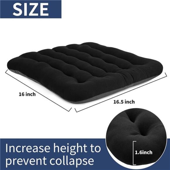 Office chair cushion soft velvet seat pad non slip comfort support black - Picture 2 of 7